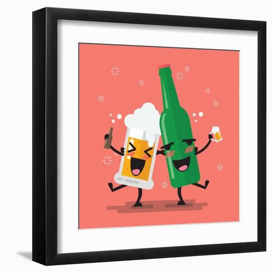 Drunk Beer Glass and Bottle Character. Vector Illustration-Sira Anamwong-Framed Art Print