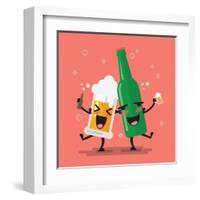 Drunk Beer Glass and Bottle Character. Vector Illustration-Sira Anamwong-Framed Art Print