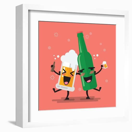 Drunk Beer Glass and Bottle Character. Vector Illustration-Sira Anamwong-Framed Art Print