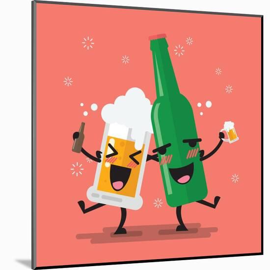 Drunk Beer Glass and Bottle Character. Vector Illustration-Sira Anamwong-Mounted Art Print