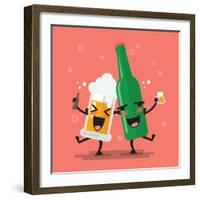 Drunk Beer Glass and Bottle Character. Vector Illustration-Sira Anamwong-Framed Art Print