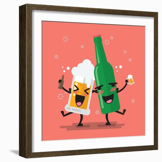 Drunk Beer Glass and Bottle Character. Vector Illustration-Sira Anamwong-Framed Art Print