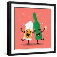 Drunk Beer Glass and Bottle Character. Vector Illustration-Sira Anamwong-Framed Art Print