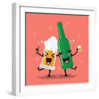 Drunk Beer Glass and Bottle Character. Vector Illustration-Sira Anamwong-Framed Art Print