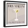 Dry Martini Cocktail in Glass with Ice and Stuffed Olives on Skewer. Summer Aperitif Recipe Retro E-Inna Miller-Framed Photographic Print