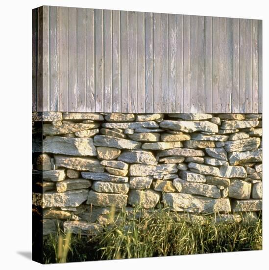 Dry Masonry Foundation under Old Barn is Good Example of Early American Stonework-Walker Evans-Stretched Canvas