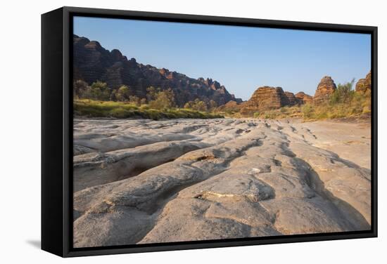 Dry River before the The Beehive-Like Mounds in the Purnululu National Park-Michael Runkel-Framed Stretched Canvas