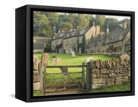 Dry Stone Wall, Gate and Stone Cottages, Snowshill Village, the Cotswolds, Gloucestershire, England-David Hughes-Framed Stretched Canvas