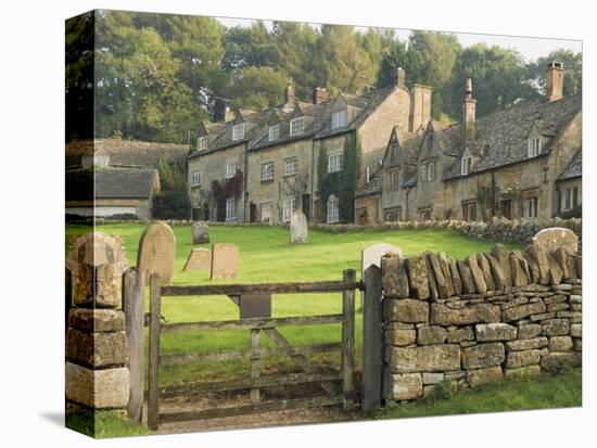 Dry Stone Wall, Gate and Stone Cottages, Snowshill Village, the Cotswolds, Gloucestershire, England-David Hughes-Stretched Canvas