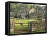 Dry Stone Wall, Gate and Stone Cottages, Snowshill Village, the Cotswolds, Gloucestershire, England-David Hughes-Framed Stretched Canvas