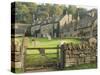 Dry Stone Wall, Gate and Stone Cottages, Snowshill Village, the Cotswolds, Gloucestershire, England-David Hughes-Stretched Canvas