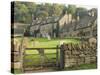 Dry Stone Wall, Gate and Stone Cottages, Snowshill Village, the Cotswolds, Gloucestershire, England-David Hughes-Stretched Canvas