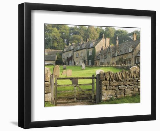 Dry Stone Wall, Gate and Stone Cottages, Snowshill Village, the Cotswolds, Gloucestershire, England-David Hughes-Framed Photographic Print