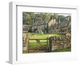 Dry Stone Wall, Gate and Stone Cottages, Snowshill Village, the Cotswolds, Gloucestershire, England-David Hughes-Framed Photographic Print