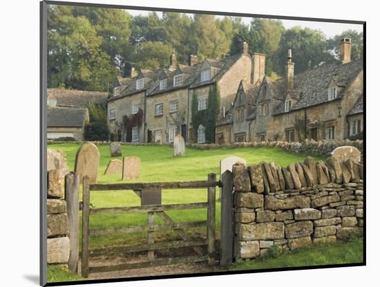 Dry Stone Wall, Gate and Stone Cottages, Snowshill Village, the Cotswolds, Gloucestershire, England-David Hughes-Mounted Photographic Print