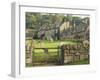 Dry Stone Wall, Gate and Stone Cottages, Snowshill Village, the Cotswolds, Gloucestershire, England-David Hughes-Framed Photographic Print