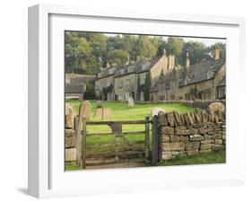 Dry Stone Wall, Gate and Stone Cottages, Snowshill Village, the Cotswolds, Gloucestershire, England-David Hughes-Framed Photographic Print