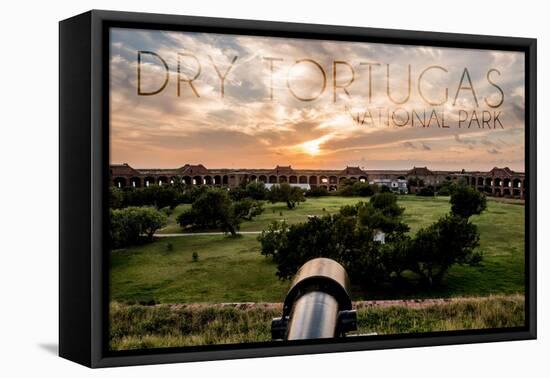 Dry Tortugas National Park, Florida - Sunset and Cannon-Lantern Press-Framed Stretched Canvas