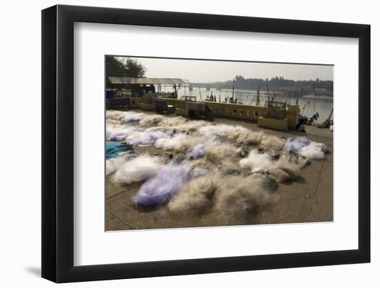 Drying the Nets at the Fishing Harbour on the Daman Ganga River, Daman, Gujarat, India, Asia-Tony Waltham-Framed Photographic Print