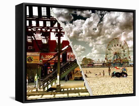 Dual Torn Posters Series - Coney Island NY-Philippe Hugonnard-Framed Stretched Canvas