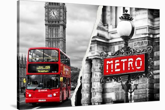 Dual Torn Posters Series - London - Paris-Philippe Hugonnard-Stretched Canvas