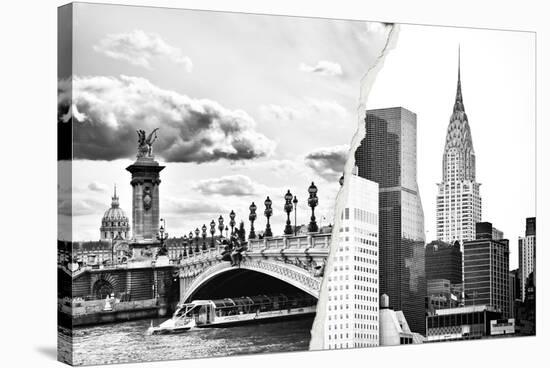 Dual Torn Posters Series - Paris - New York-Philippe Hugonnard-Stretched Canvas