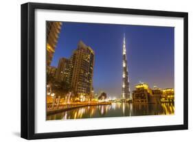 Dubai Burj Khalifa and Skyscrapers at Night, Dubai City, United Arab Emirates, Middle East-Neale Clark-Framed Photographic Print