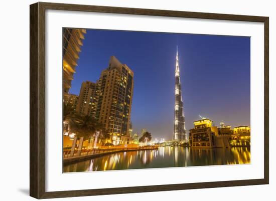 Dubai Burj Khalifa and Skyscrapers at Night, Dubai City, United Arab Emirates, Middle East-Neale Clark-Framed Photographic Print