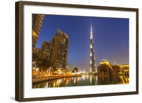 Dubai Burj Khalifa and Skyscrapers at Night, Dubai City, United Arab Emirates, Middle East-Neale Clark-Framed Photographic Print