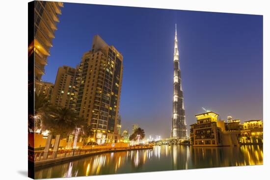 Dubai Burj Khalifa and Skyscrapers at Night, Dubai City, United Arab Emirates, Middle East-Neale Clark-Stretched Canvas