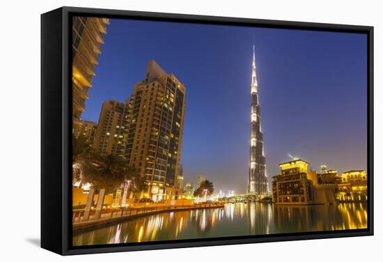 Dubai Burj Khalifa and Skyscrapers at Night, Dubai City, United Arab Emirates, Middle East-Neale Clark-Framed Stretched Canvas