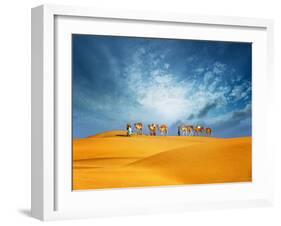 Dubai Desert Camel Safari. Arab Culture, Tradition and Tourism Landscape. Arabian People Traveling-Banana Republic images-Framed Photographic Print