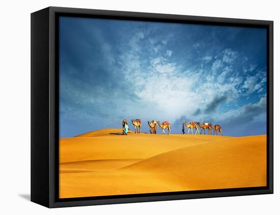 Dubai Desert Camel Safari. Arab Culture, Tradition and Tourism Landscape. Arabian People Traveling-Banana Republic images-Framed Stretched Canvas