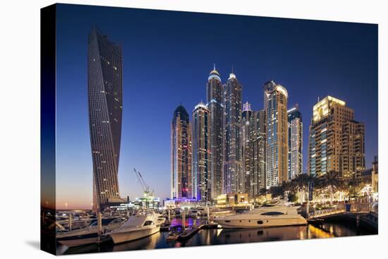 Dubai Marina at Twilight with the Cayan Tower (Infinity Tower)-Cahir Davitt-Stretched Canvas