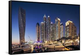 Dubai Marina at Twilight with the Cayan Tower (Infinity Tower)-Cahir Davitt-Framed Stretched Canvas