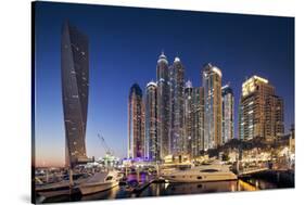 Dubai Marina at Twilight with the Cayan Tower (Infinity Tower)-Cahir Davitt-Stretched Canvas