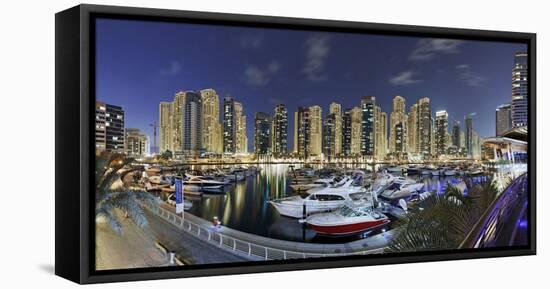 Dubai Marina, Night Photography, Yachts, Tower, Hotels-Axel Schmies-Framed Stretched Canvas