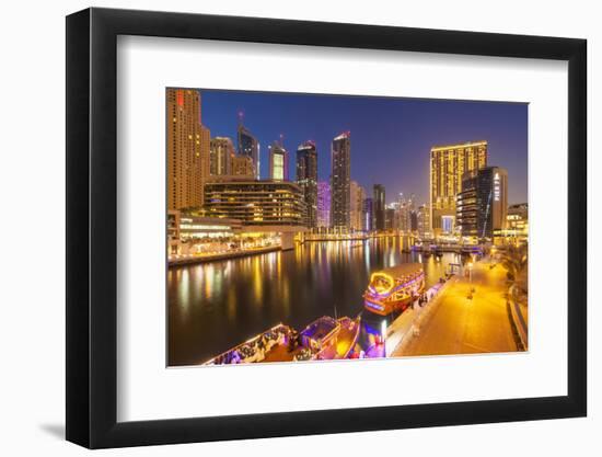 Dubai Marina Skyline and Tourist Boats at Night, Dubai City, United Arab Emirates, Middle East-Neale Clark-Framed Photographic Print