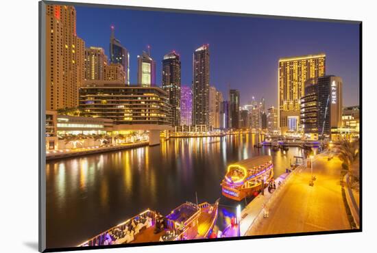 Dubai Marina Skyline and Tourist Boats at Night, Dubai City, United Arab Emirates, Middle East-Neale Clark-Mounted Photographic Print