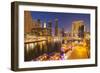 Dubai Marina Skyline and Tourist Boats at Night, Dubai City, United Arab Emirates, Middle East-Neale Clark-Framed Photographic Print