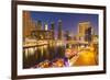 Dubai Marina Skyline and Tourist Boats at Night, Dubai City, United Arab Emirates, Middle East-Neale Clark-Framed Photographic Print