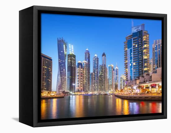 Dubai Marina Skyline at Night, Dubai City, United Arab Emirates, Middle East-Neale Clark-Framed Stretched Canvas