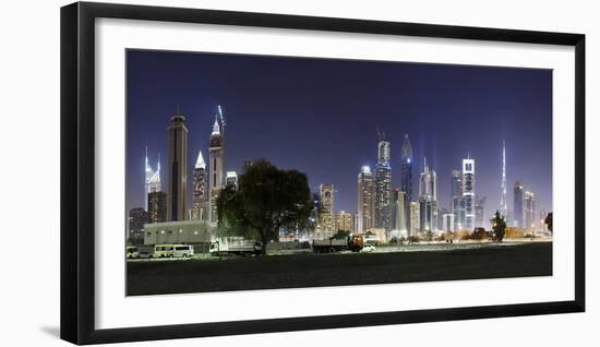 Dubai, Skyline at Night, Dubai Marina, United Arab Emirates-Axel Schmies-Framed Photographic Print