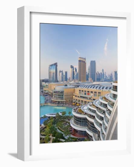 Dubai Skyline, Elevated View Over the Dubai Mall and Burj Khalifa Park, Dubai-null-Framed Photographic Print