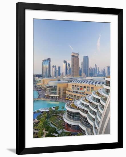 Dubai Skyline, Elevated View Over the Dubai Mall and Burj Khalifa Park, Dubai-null-Framed Photographic Print