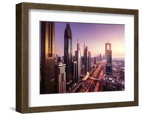 Dubai Skyline in Sunset Time, United Arab Emirates-Iakov Kalinin-Framed Photographic Print