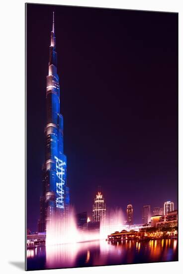 Dubai UAE - Burj Khalifa by Night-Philippe HUGONNARD-Mounted Premium Photographic Print