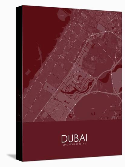 Dubai, United Arab Emirates Red Map-null-Stretched Canvas