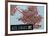 Dublin, Ireland - Aer Lingus Irish Airlines, Map View of Dublin-London Route-Lantern Press-Framed Premium Giclee Print