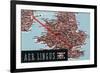 Dublin, Ireland - Aer Lingus Irish Airlines, Map View of Dublin-London Route-Lantern Press-Framed Premium Giclee Print